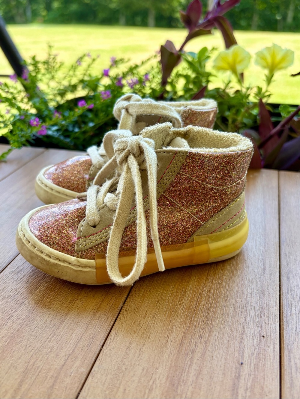 Zara Sparkle High-Top Sneakers in Pink and Gold Glitter